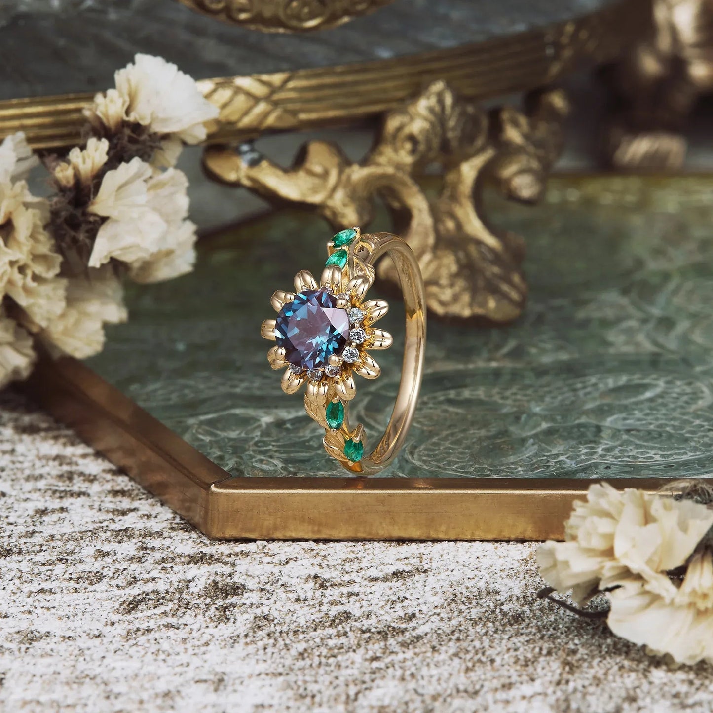 Sunflower Inspired Engagement Ring - GemsMagic - GemsMagic