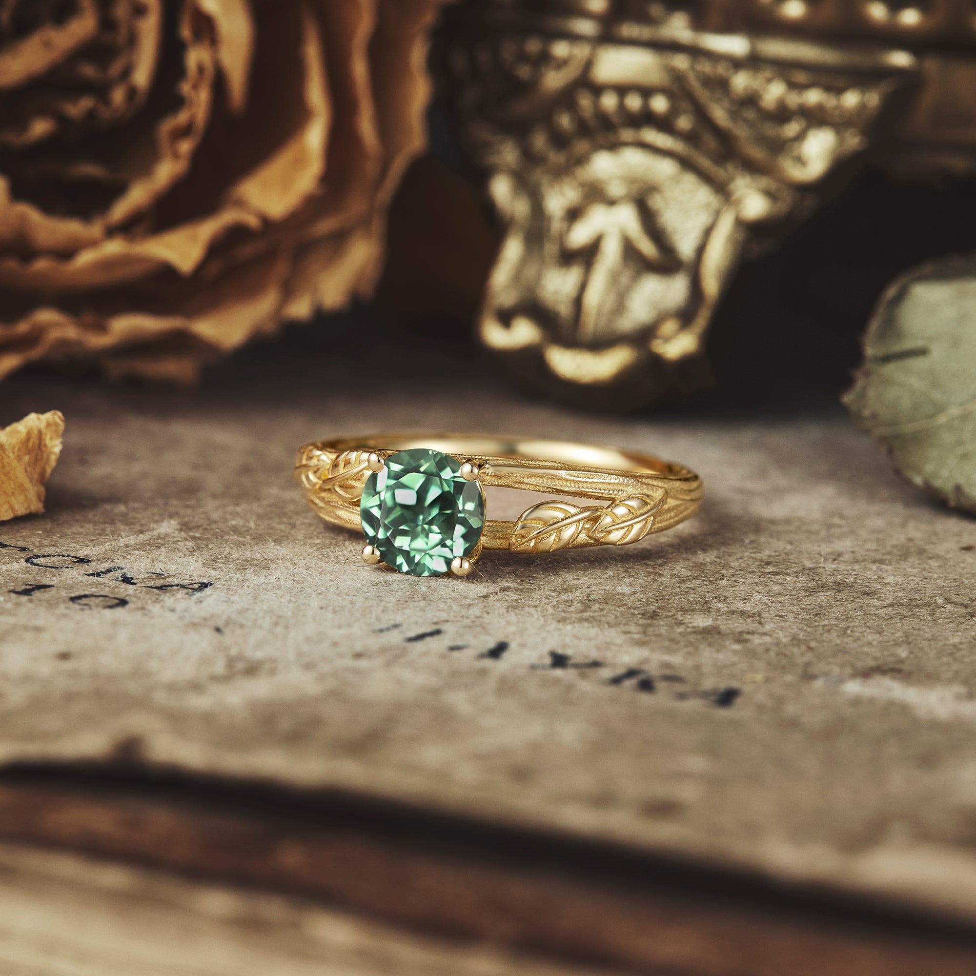 Textured Twig Green Sapphire Ring - GemsMagic