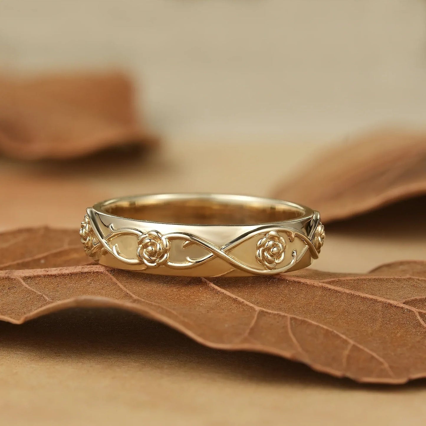 Thorned Rose: Elegant Floral Vine Wedding Band - Jasper - GemsMagic