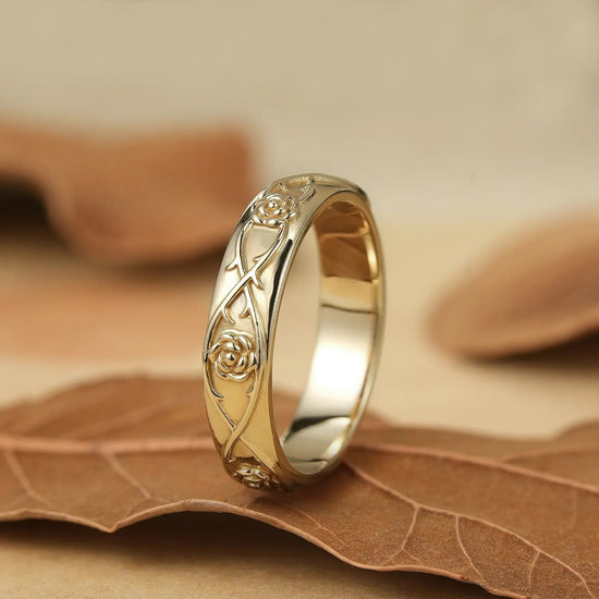 Thorned Rose: Elegant Floral Vine Wedding Band - Jasper - GemsMagic