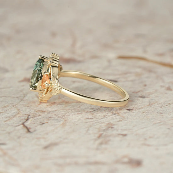 Three - Stone Lab Grown Green Sapphire Engagement Ring - Bliss - GemsMagic