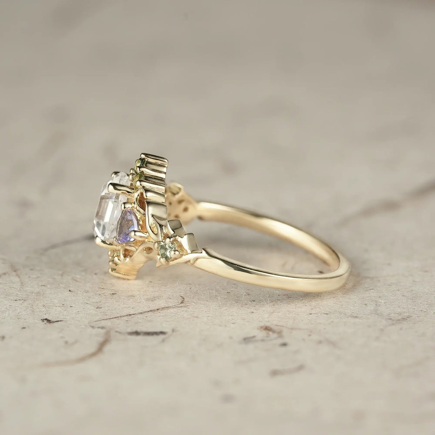 Three - Stone Moissanite Leaf Ring - Serena - GemsMagic