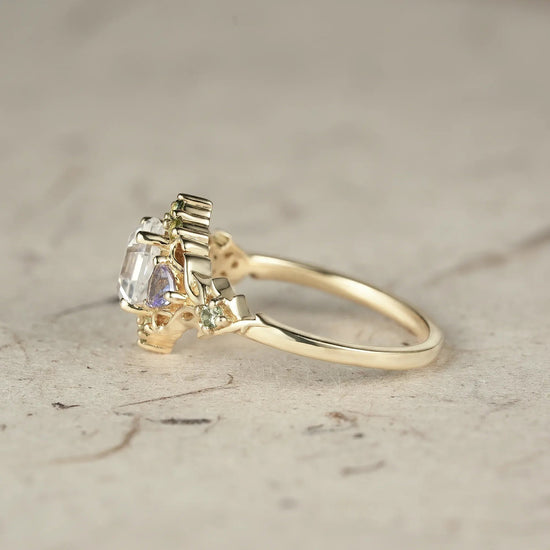 Three - Stone Moissanite Leaf Ring - Serena - GemsMagic