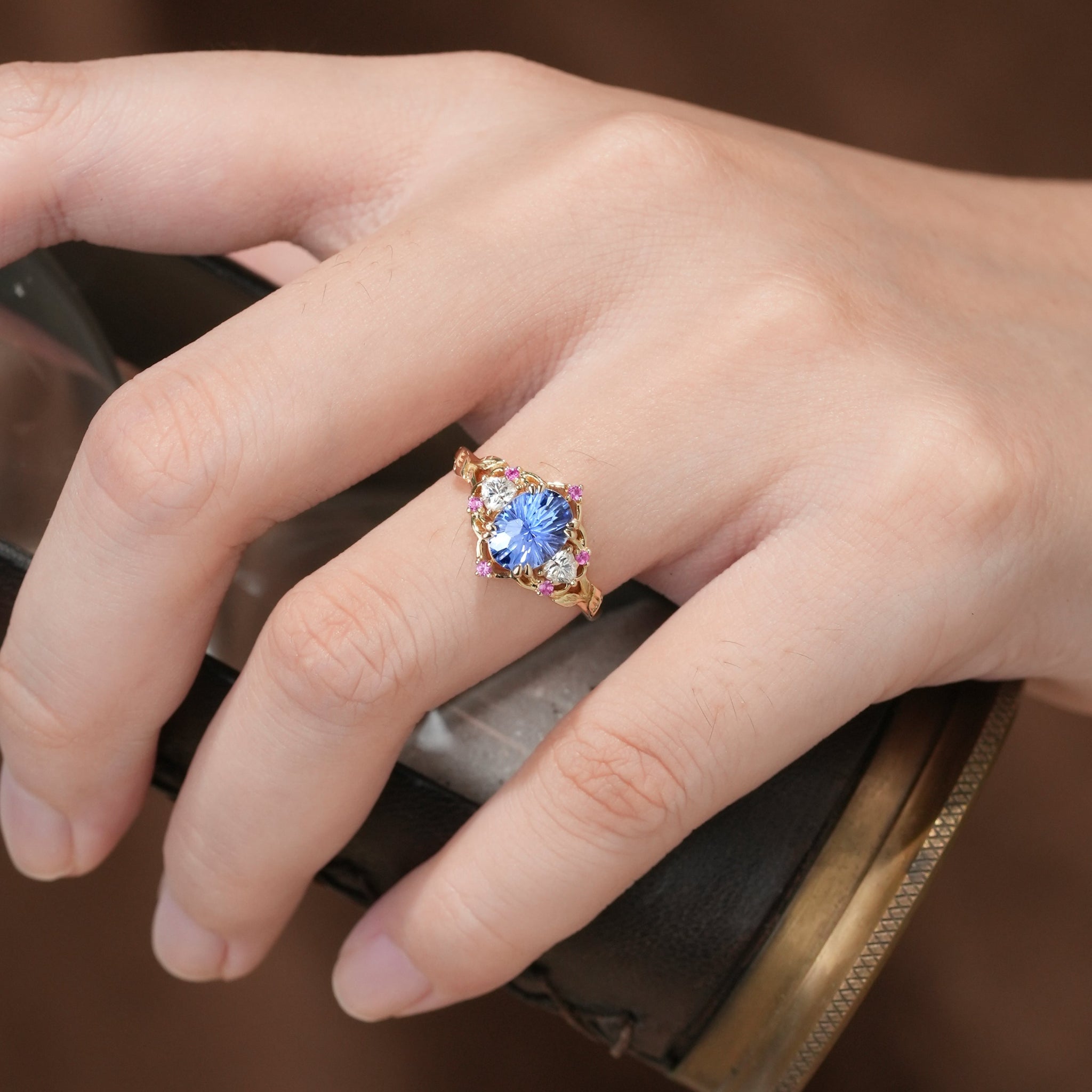 Three - Stone Sparkle Cut Sapphire Engagement Ring - Audrey - GemsMagic