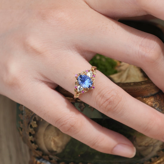 Three - Stone Sparkle Cut Sapphire Engagement Ring - Audrey - GemsMagic