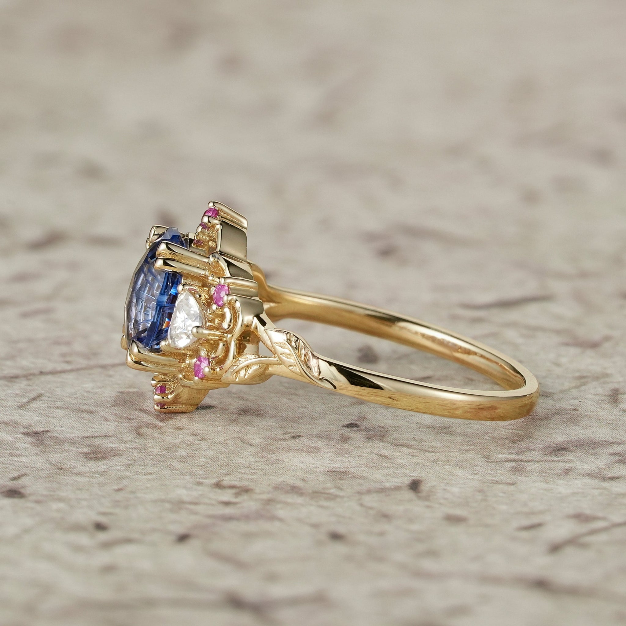 Three - Stone Sparkle Cut Sapphire Engagement Ring - Audrey - GemsMagic