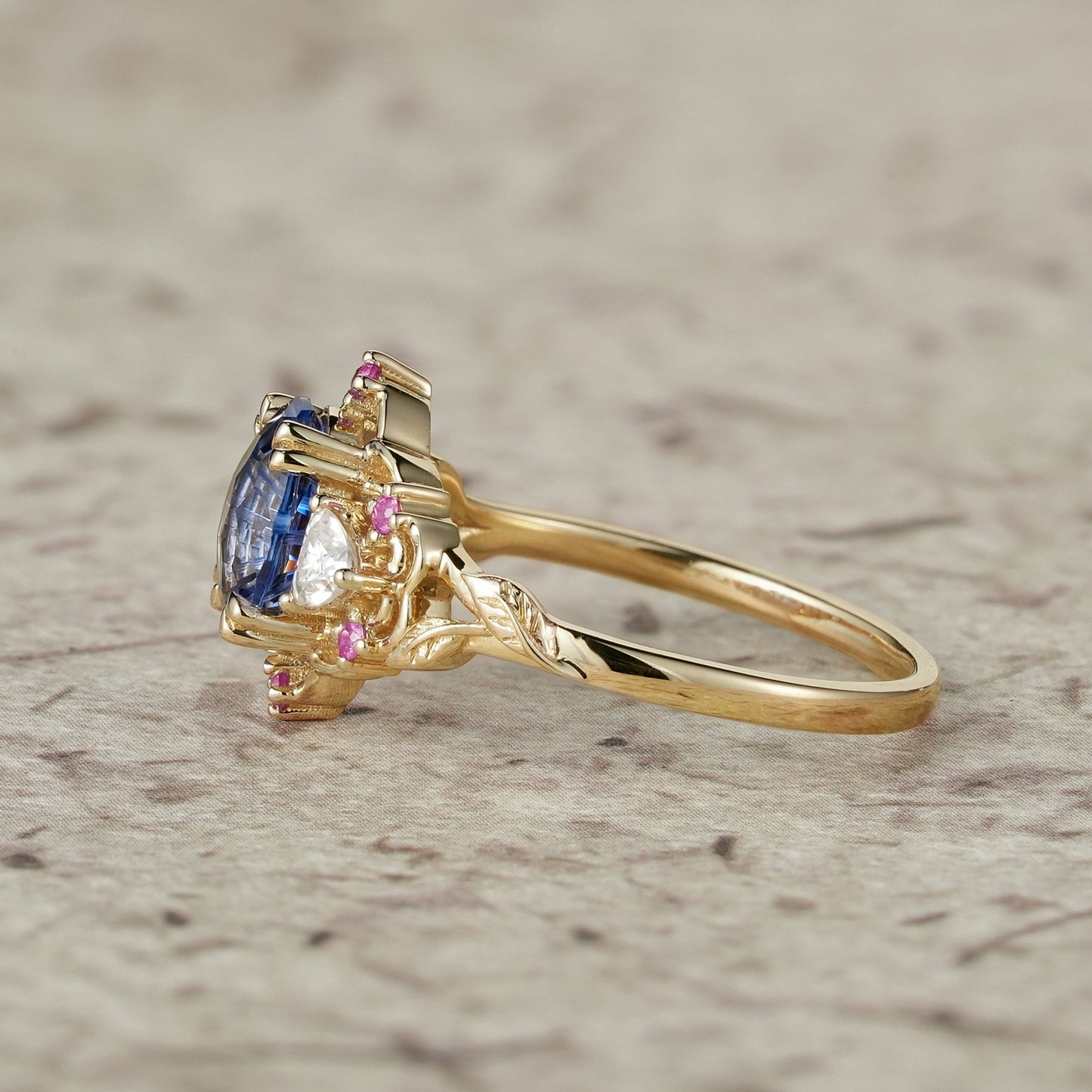 Three - Stone Sparkle Cut Sapphire Engagement Ring - Audrey - GemsMagic