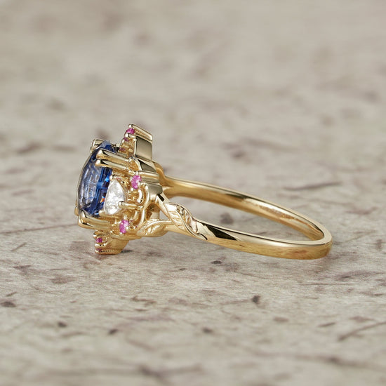Three - Stone Sparkle Cut Sapphire Engagement Ring - Audrey - GemsMagic