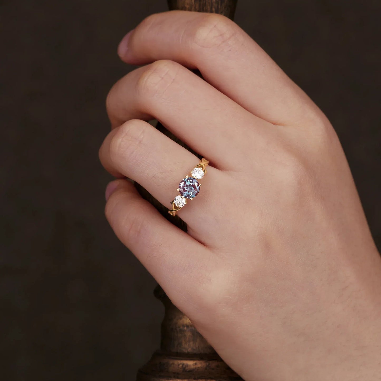 Three - Stone Symphony of Alexandrite and Moissanite - GemsMagic