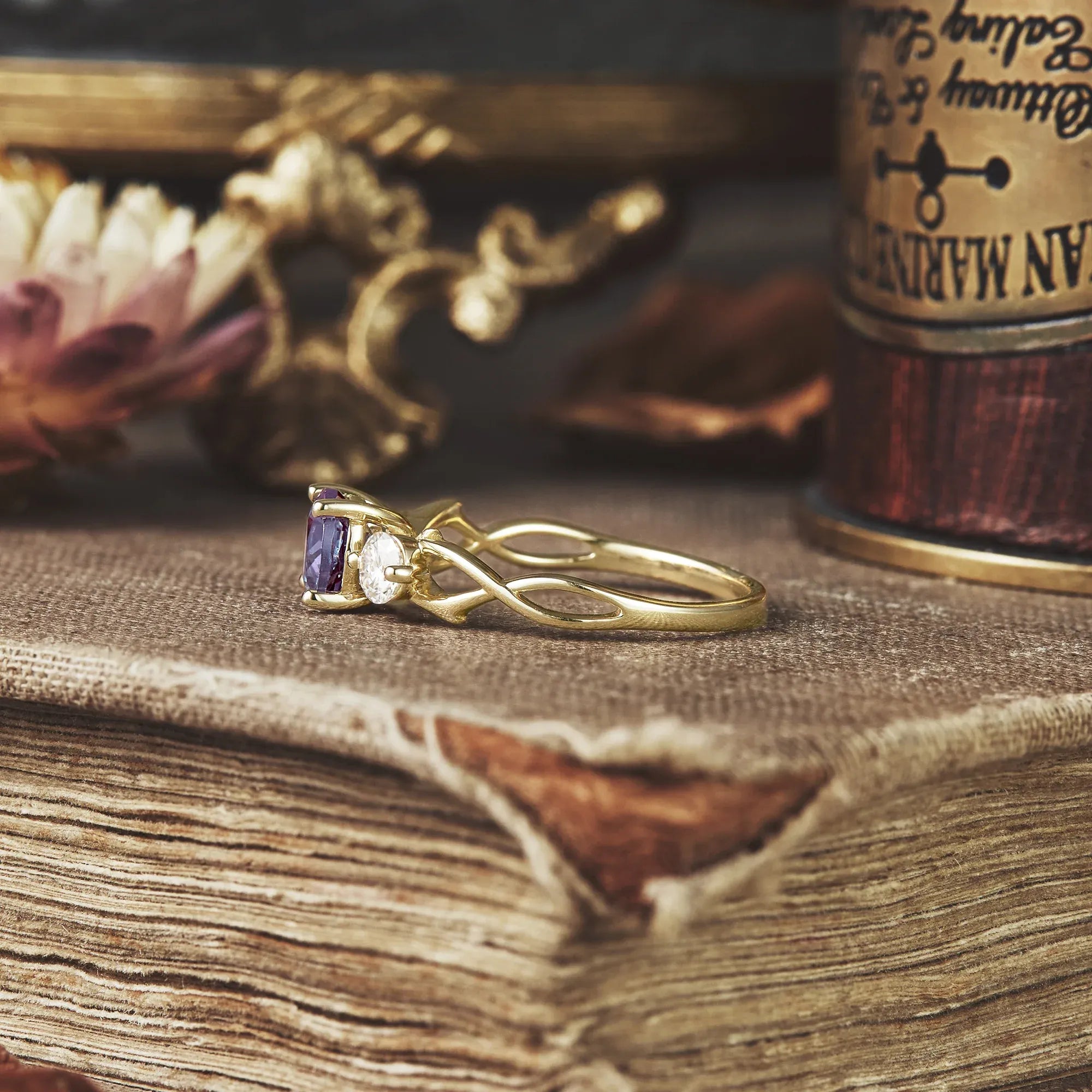 Three - Stone Symphony of Alexandrite and Moissanite - GemsMagic