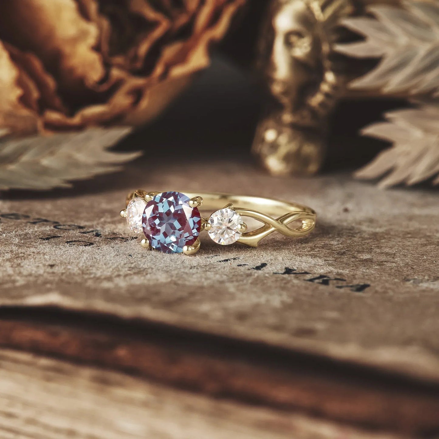 Three - Stone Symphony of Alexandrite and Moissanite - GemsMagic