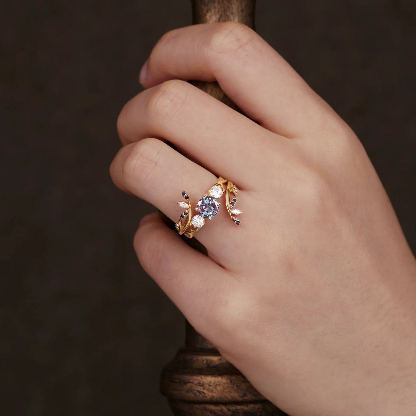 Three - Stone Symphony of Alexandrite and Moissanite | Adonis - GemsMagic