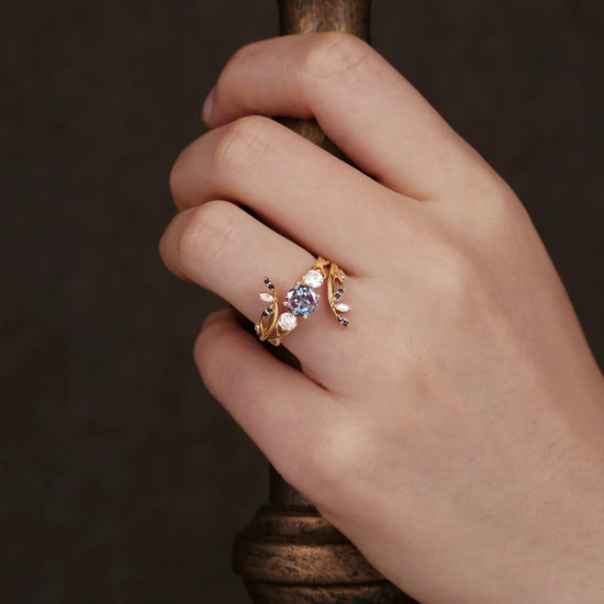 Three - Stone Symphony of Alexandrite and Moissanite | Adonis - GemsMagic