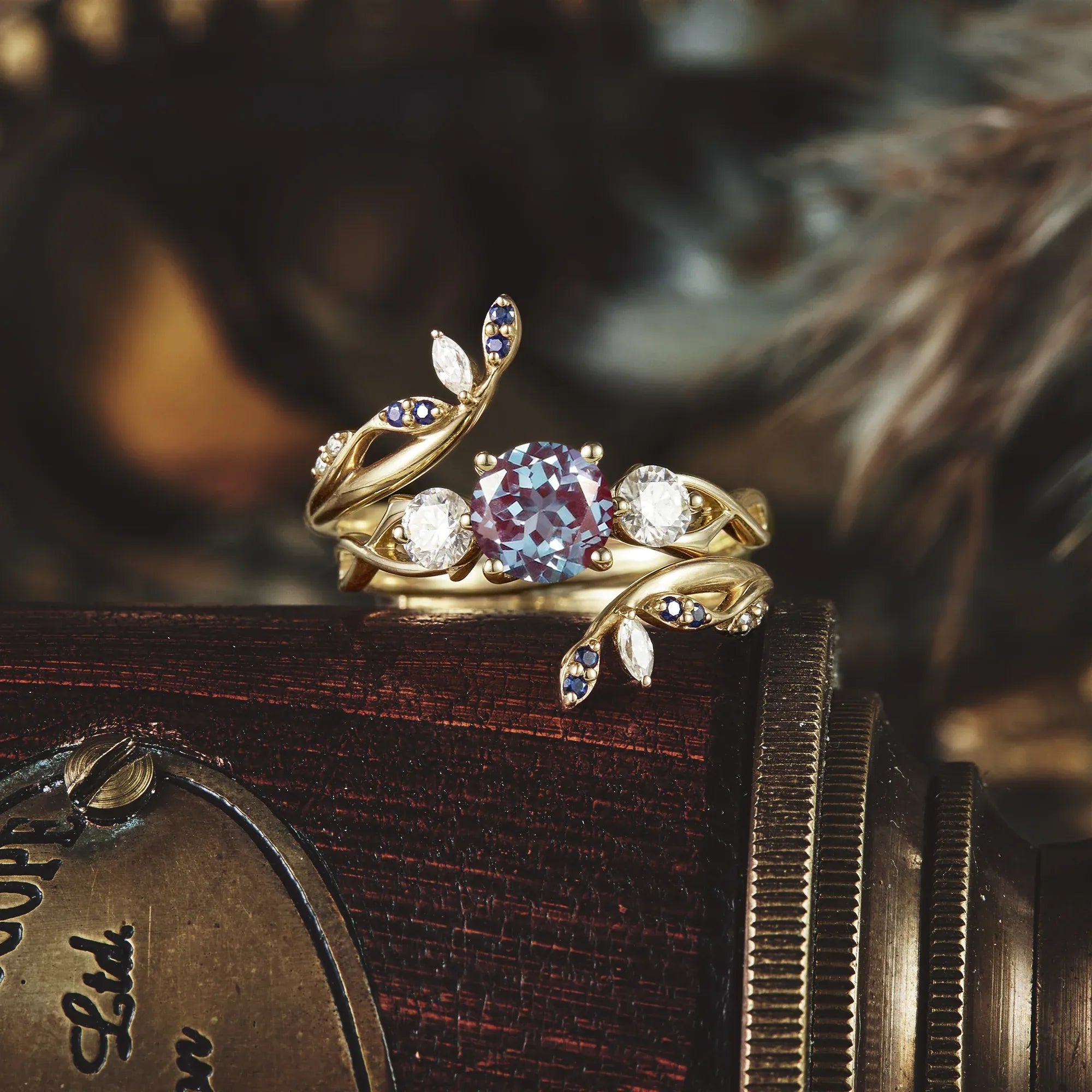 Three - Stone Symphony of Alexandrite and Moissanite | Adonis - GemsMagic