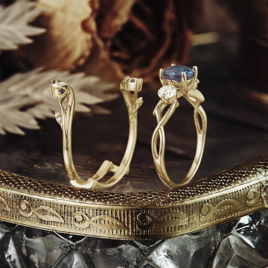 Three - Stone Symphony of Alexandrite and Moissanite | Adonis - GemsMagic