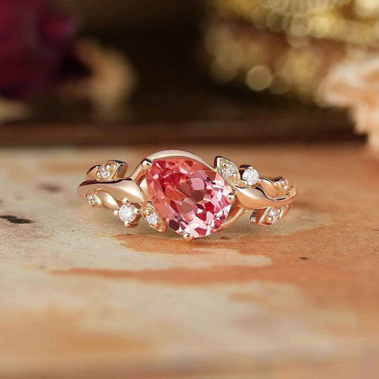 Tilted Pear Cut Padparadscha Engagement Ring - Quinn - GemsMagic