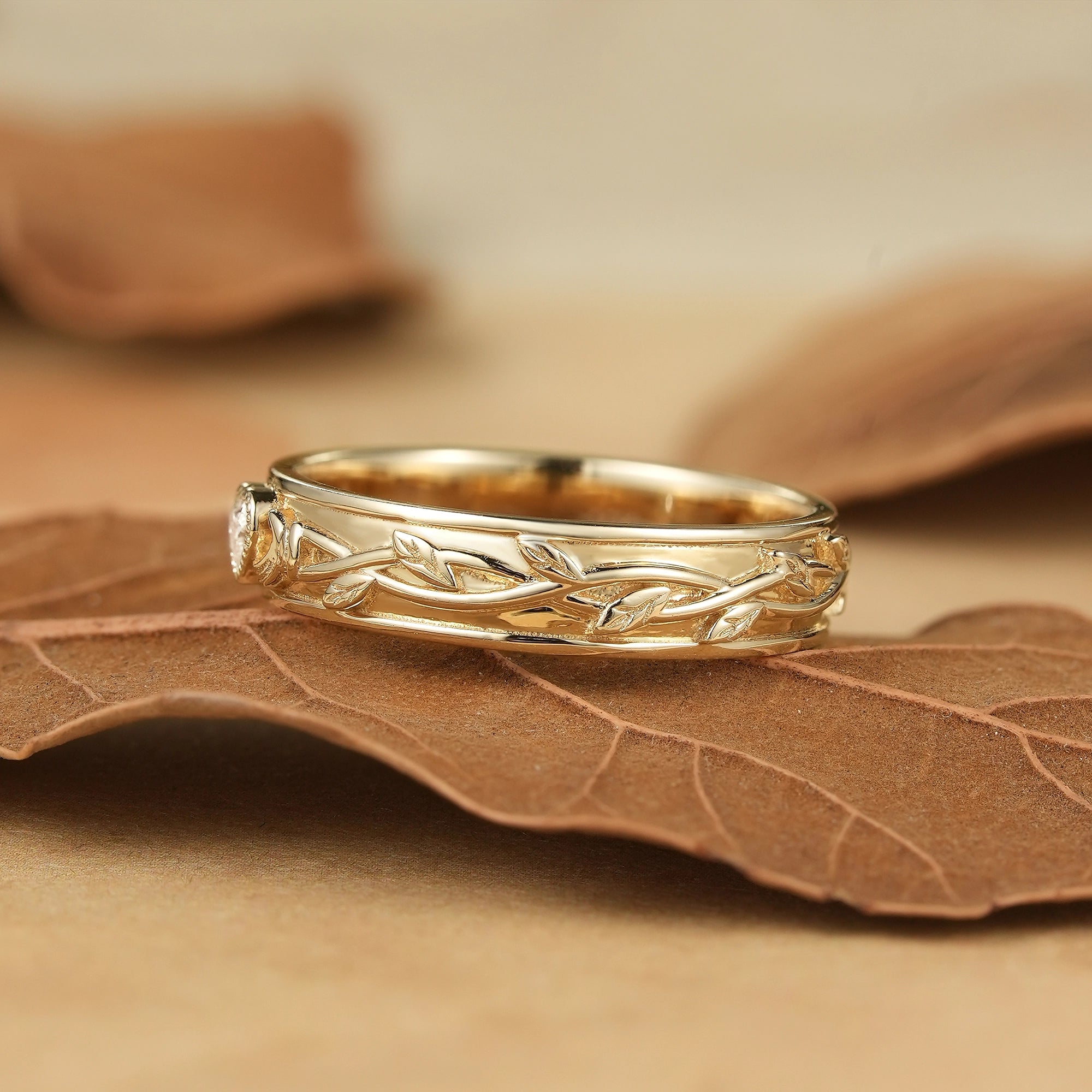 Timeless Romance: Heart - Shaped Moissanite Leaf Band - Caleb - GemsMagic