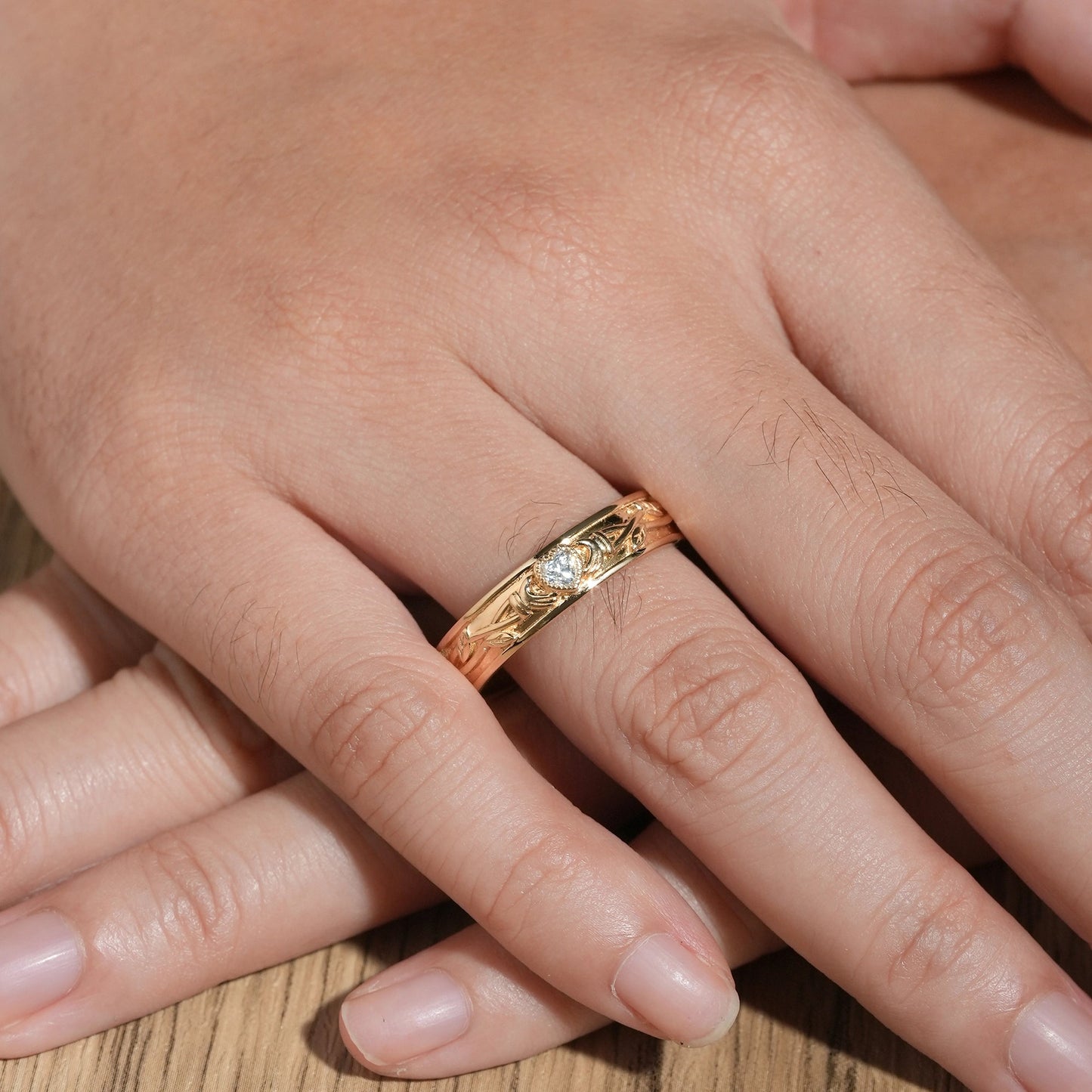 Timeless Romance: Heart - Shaped Moissanite Leaf Band - Caleb - GemsMagic