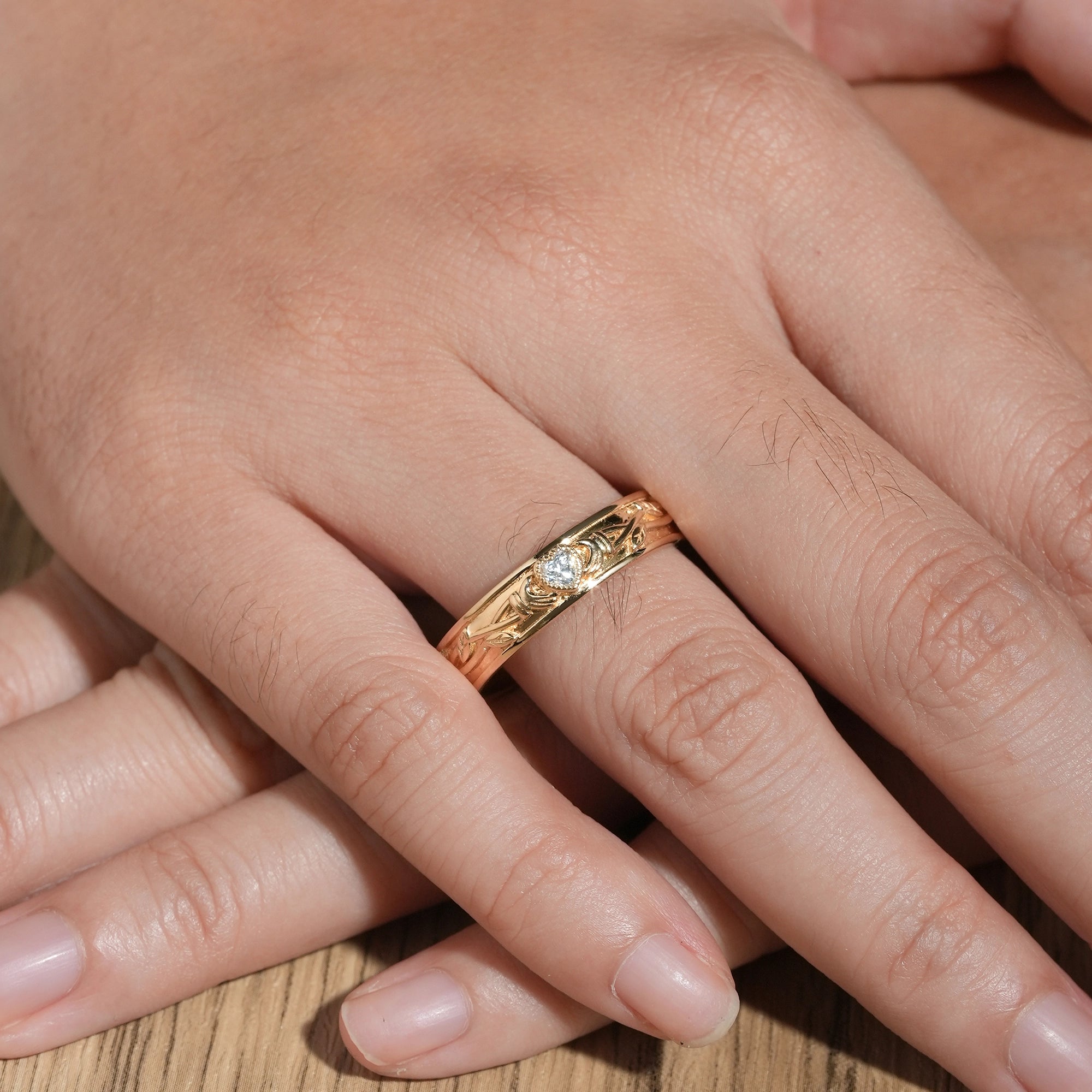 Timeless Romance: Heart - Shaped Moissanite Leaf Band - Caleb - GemsMagic