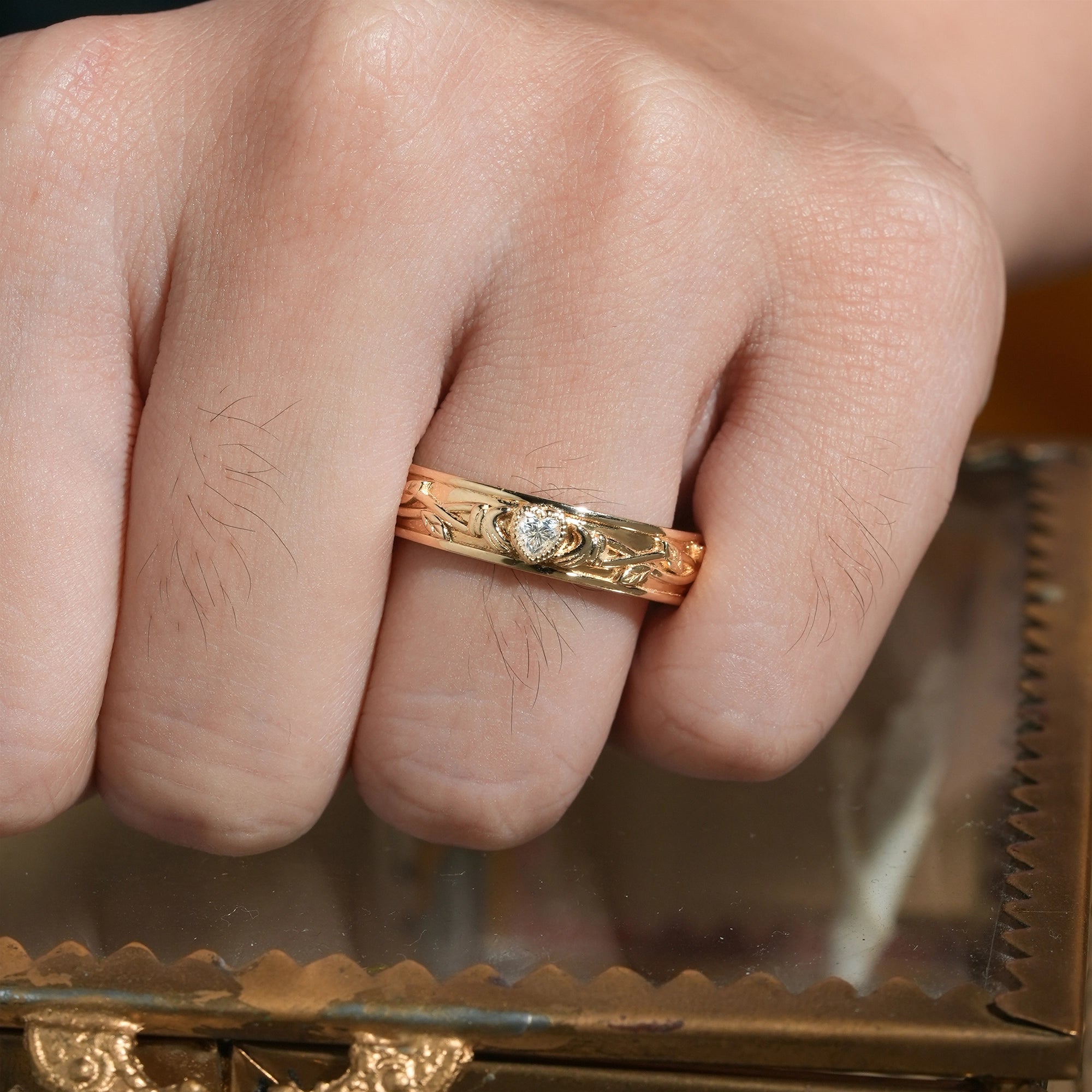 Timeless Romance: Heart - Shaped Moissanite Leaf Band - Caleb - GemsMagic