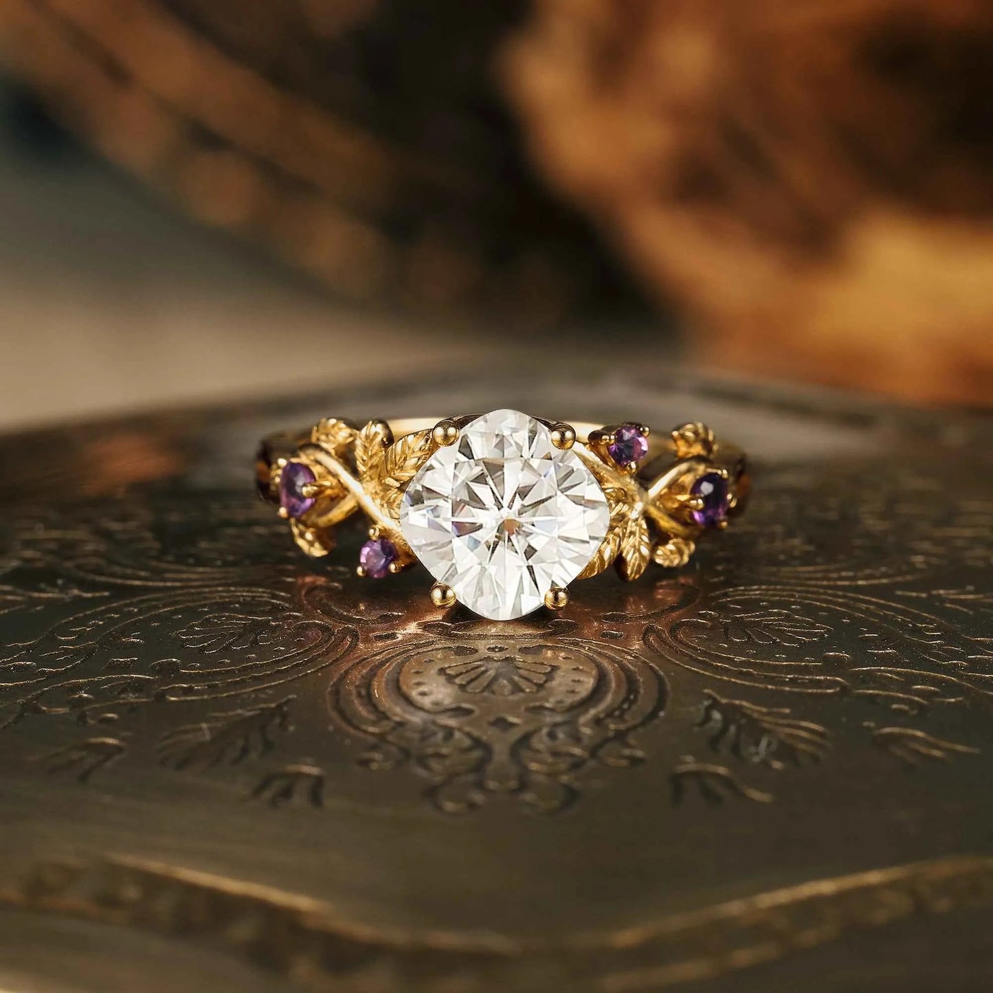 Trifolium Pratense Inspired Moissanite Engagement Ring - GemsMagic - GemsMagic
