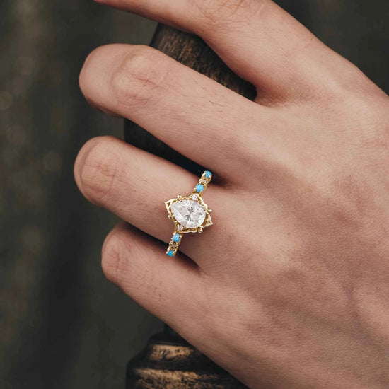 Turquoise Accented Moissanite Ring - Boho Dreams - GemsMagic - GemsMagic