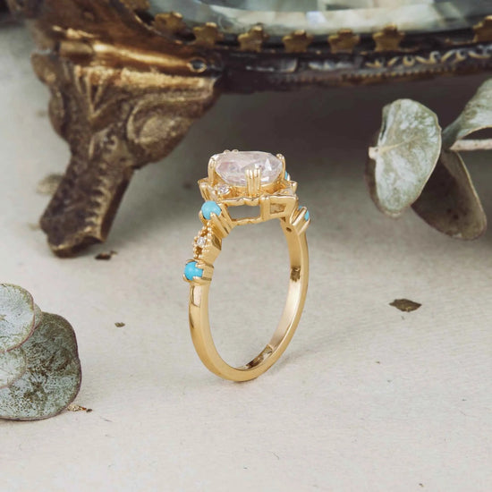 Turquoise Accented Moissanite Ring - Boho Dreams - GemsMagic - GemsMagic