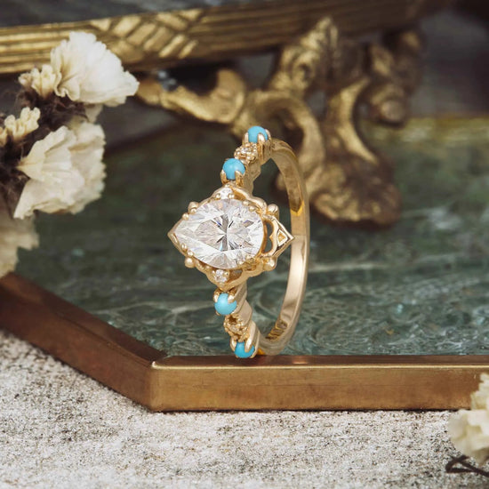 Turquoise Accented Moissanite Ring - Boho Dreams - GemsMagic - GemsMagic