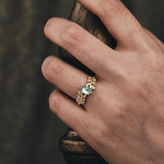 Two - stone - leaf Moss Agate Engagement Ring - GemsMagic - GemsMagic