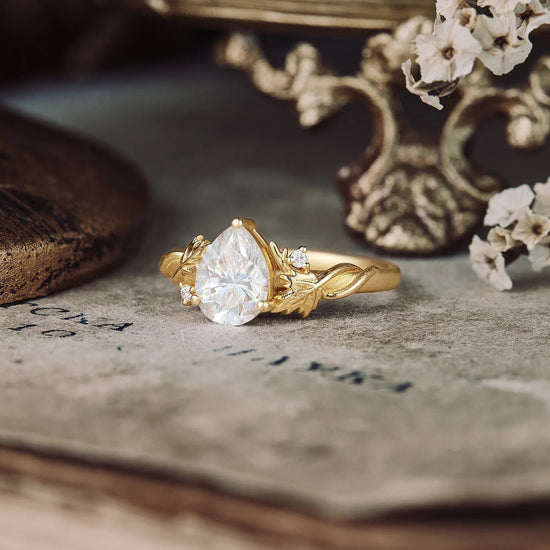 Two - sycamore - leaf Inspired Moissanite Engagement Ring - GemsMagic - GemsMagic