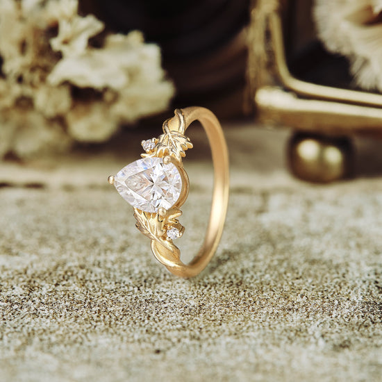 Two - sycamore - leaf Inspired Moissanite Engagement Ring - GemsMagic - GemsMagic