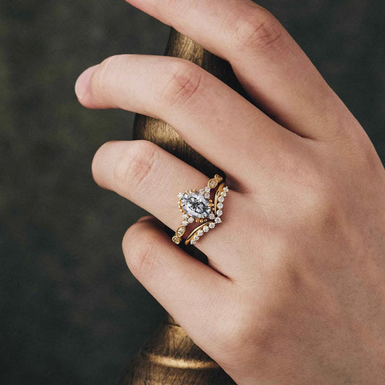 Unique Gray Moissanite Engagement Ring Set 2pcs - GemsMagic - GemsMagic