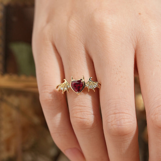 Unique Heart Cut Ruby Bat Inspired Engagement Ring - GemsMagic