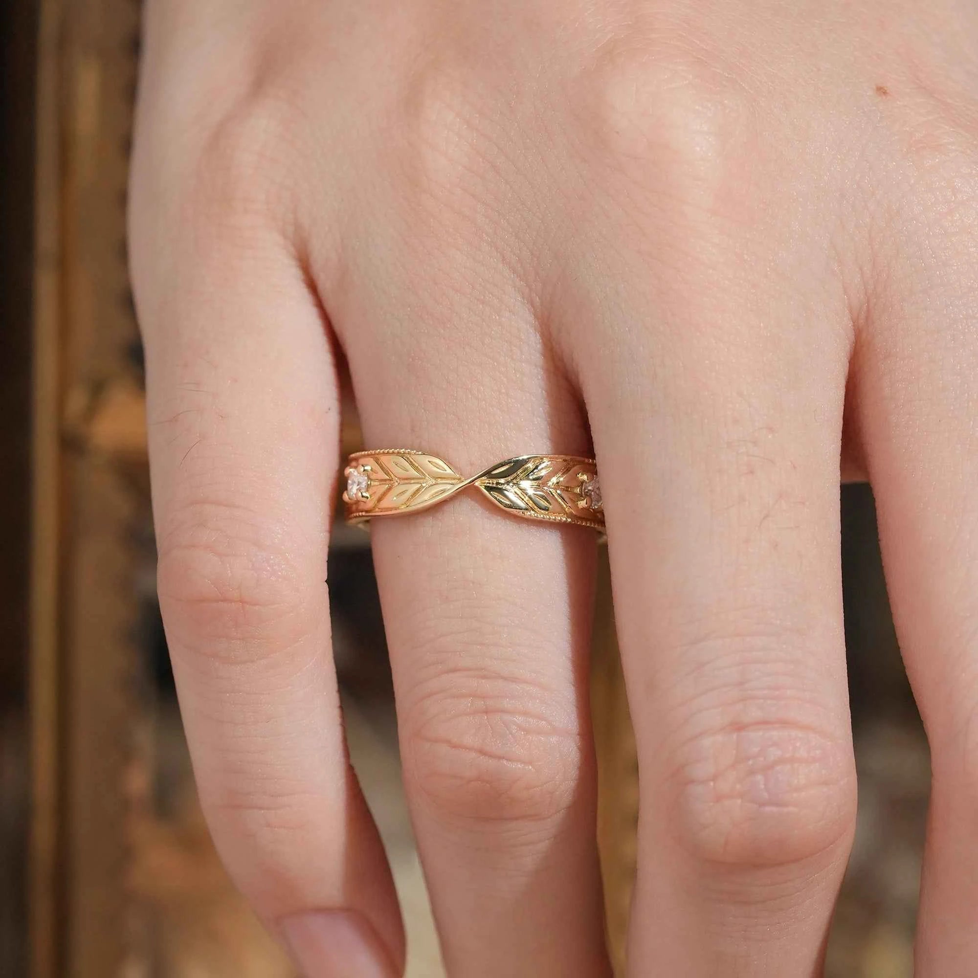 Unique Moissanite Nature Inspired Men's Ring Twist Milgrain Men's Band