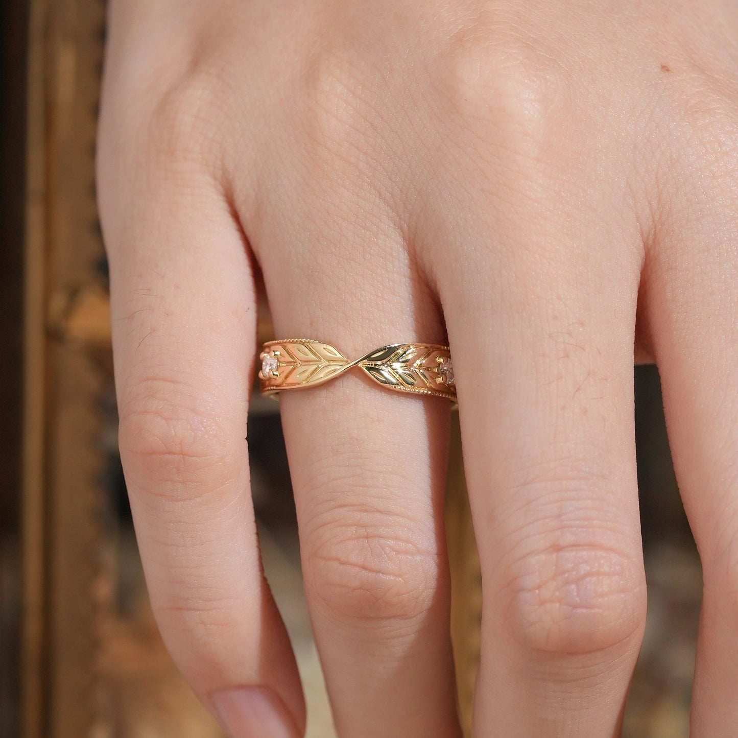 Unique Moissanite Nature Inspired Men's Ring Twist Milgrain Men's Band - GemsMagic