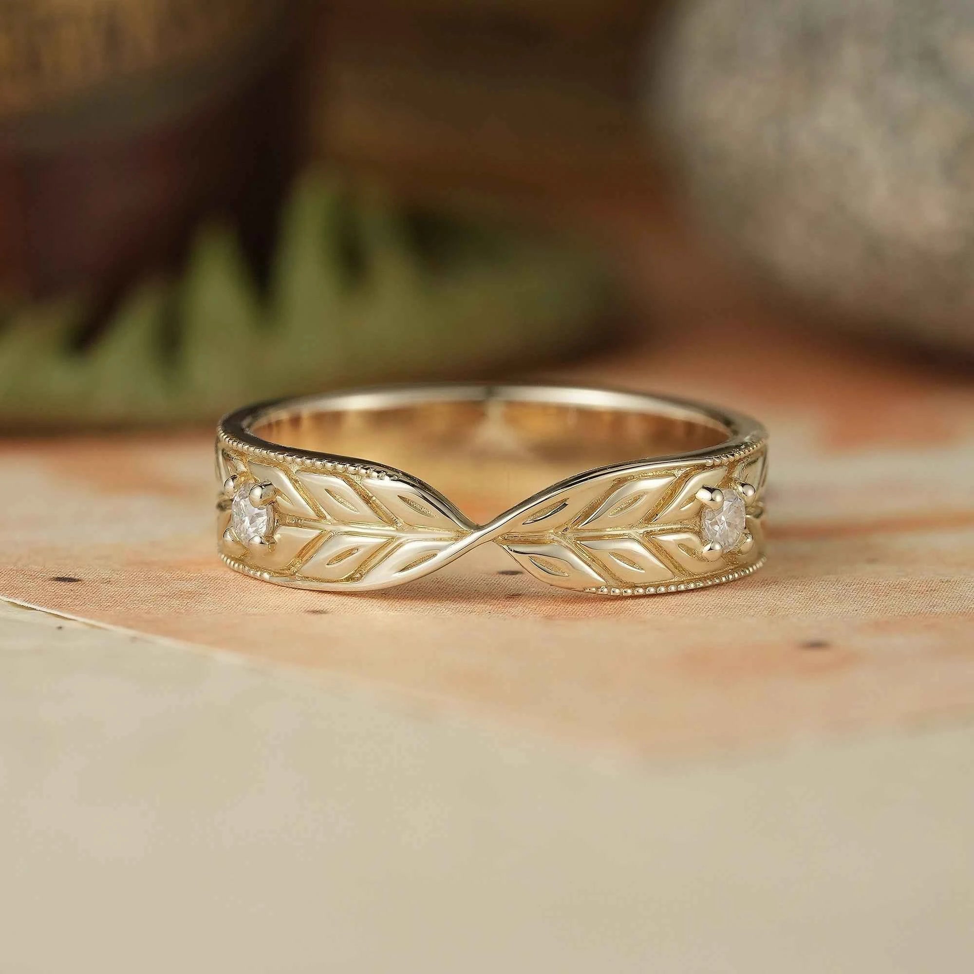 Unique Moissanite Nature Inspired Men's Ring Twist Milgrain Men's Band