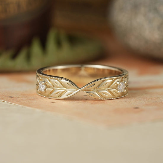 Unique Moissanite Nature Inspired Men's Ring Twist Milgrain Men's Band - GemsMagic