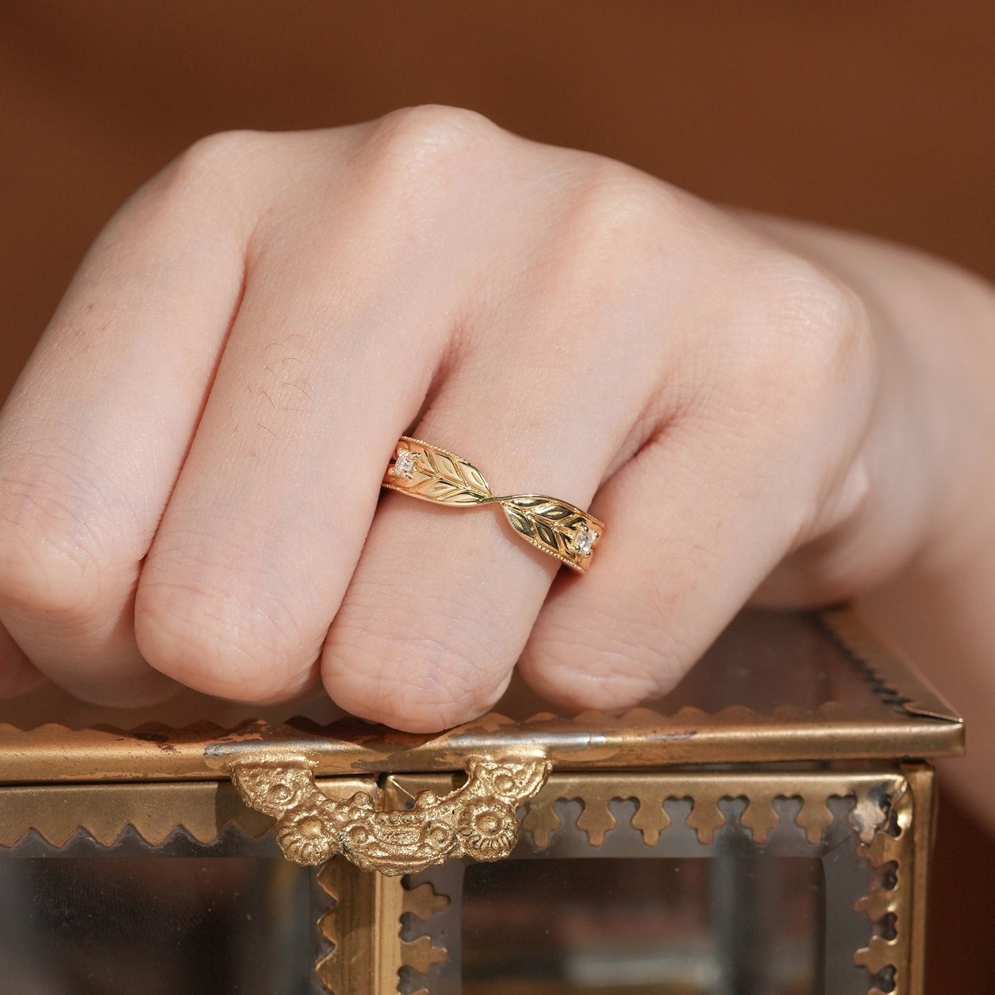 Unique Moissanite Nature Inspired Men's Ring Twist Milgrain Men's Band - GemsMagic