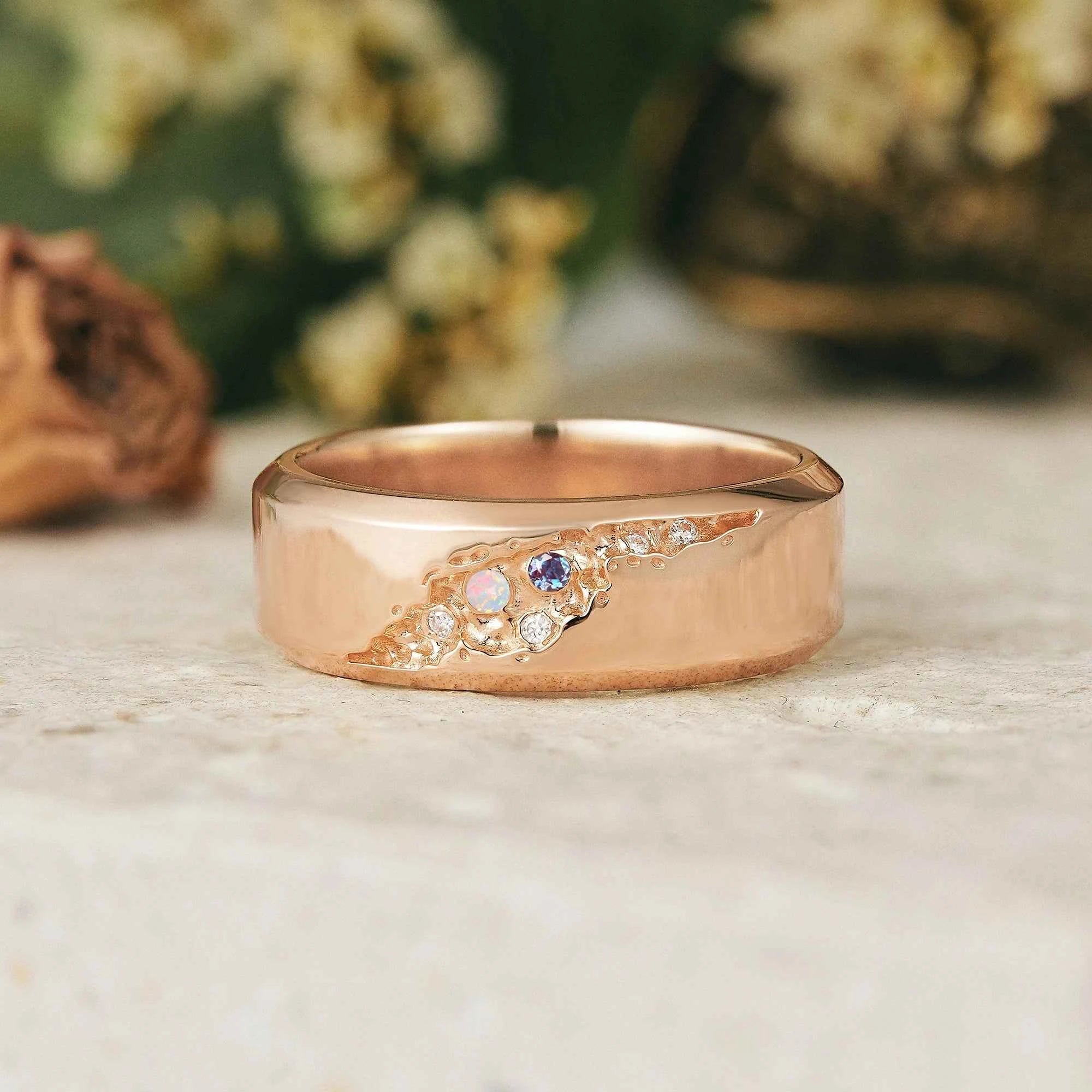 Unique Opal And Alexandrite Men's Ring - GemsMagic