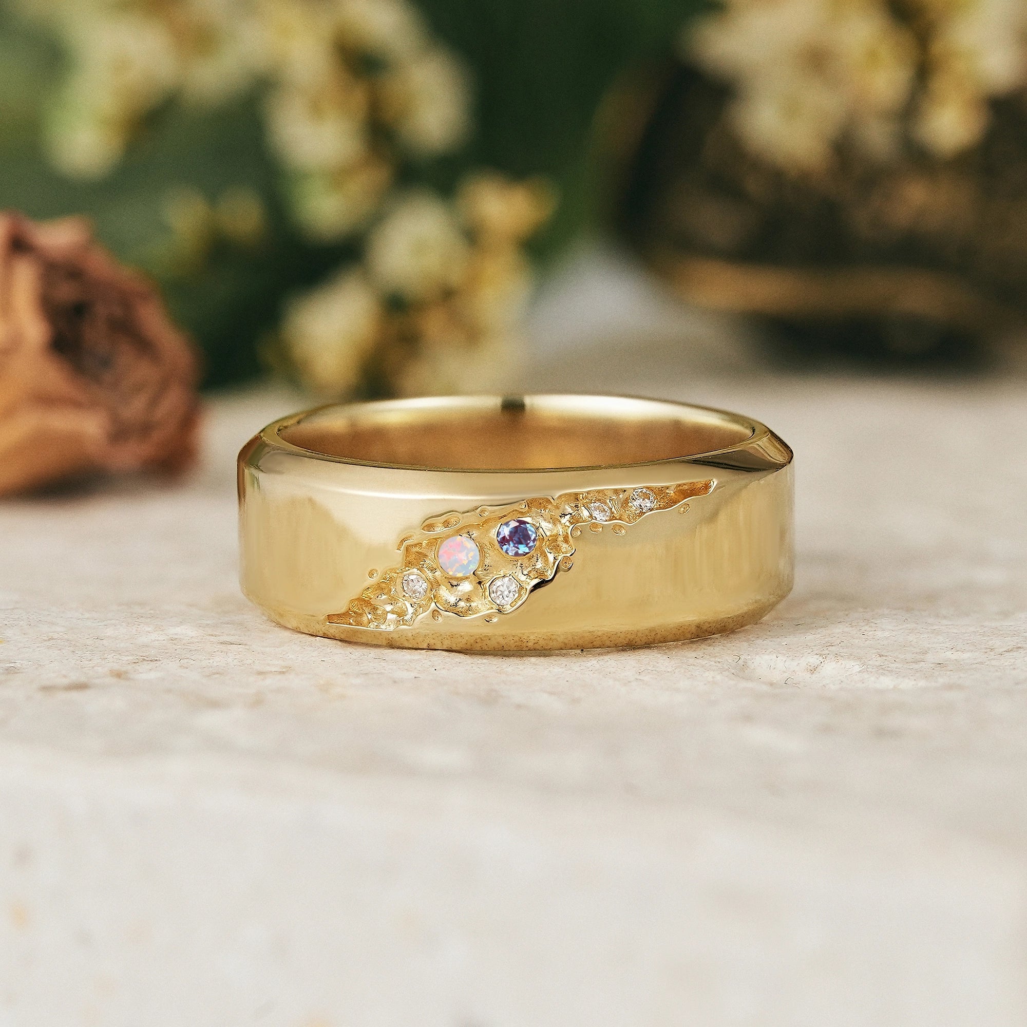 Unique Opal And Alexandrite Men's Ring - GemsMagic