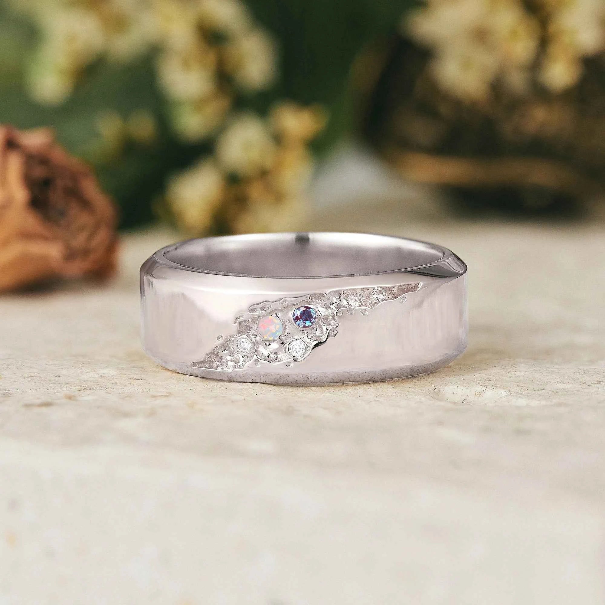 Unique Opal And Alexandrite Men's Ring - GemsMagic