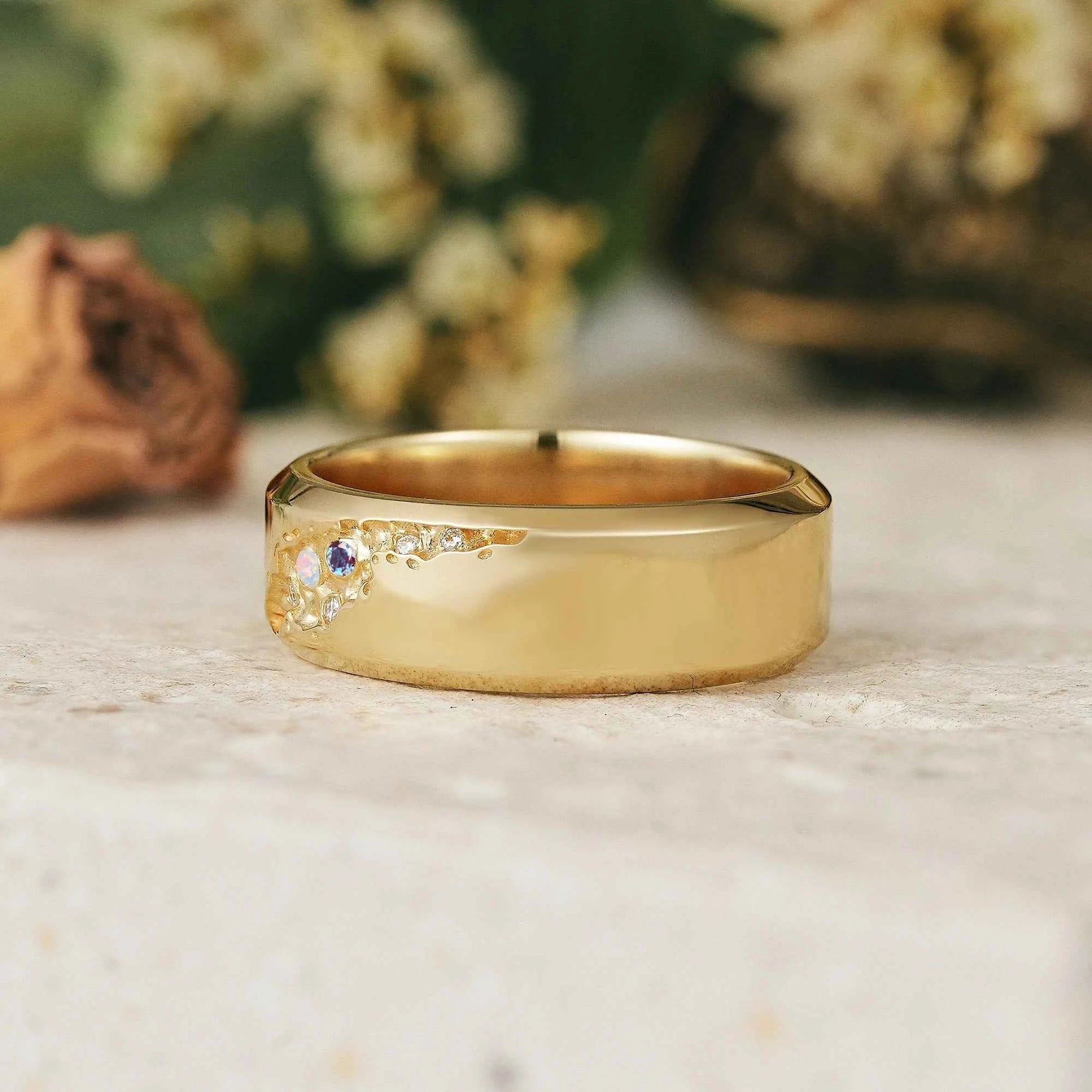 Unique Opal And Alexandrite Men's Ring - GemsMagic