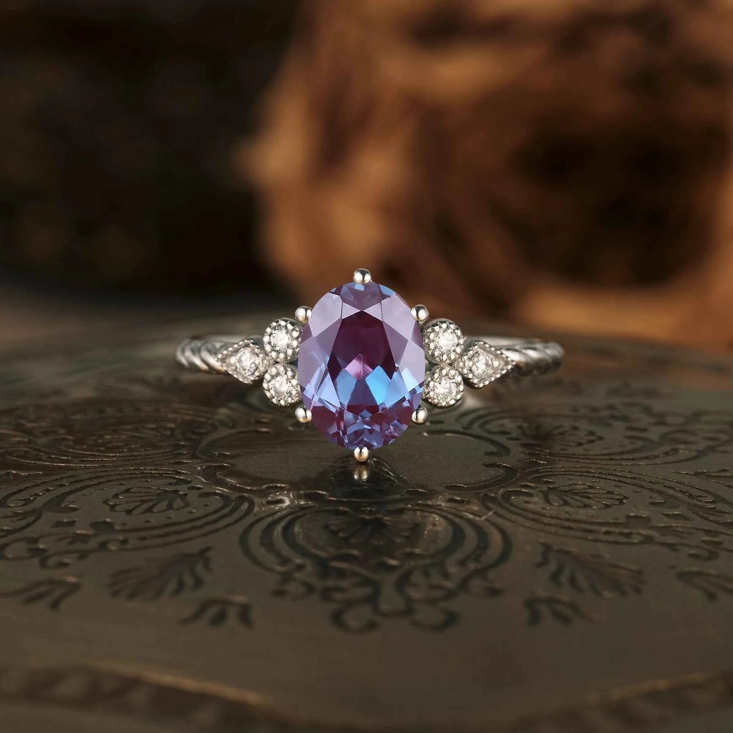 Unique Oval Alexandrite Twisted Engagement Ring - GemsMagic - GemsMagic