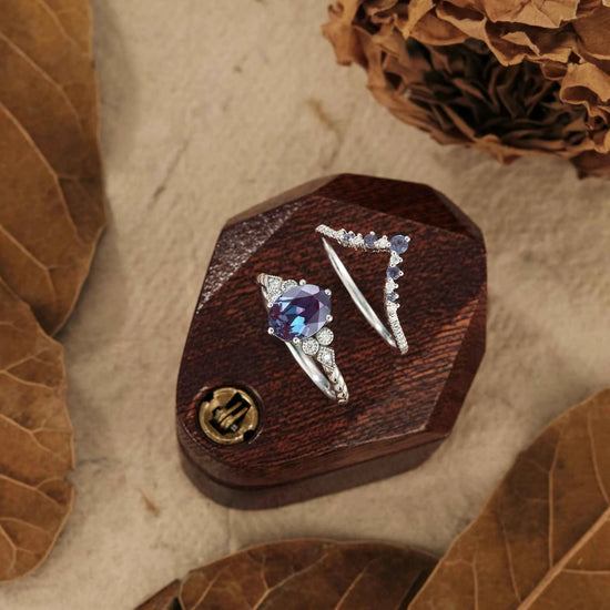 Unique Oval Alexandrite Twisted Engagement Ring Set 2pcs - GemsMagic - GemsMagic