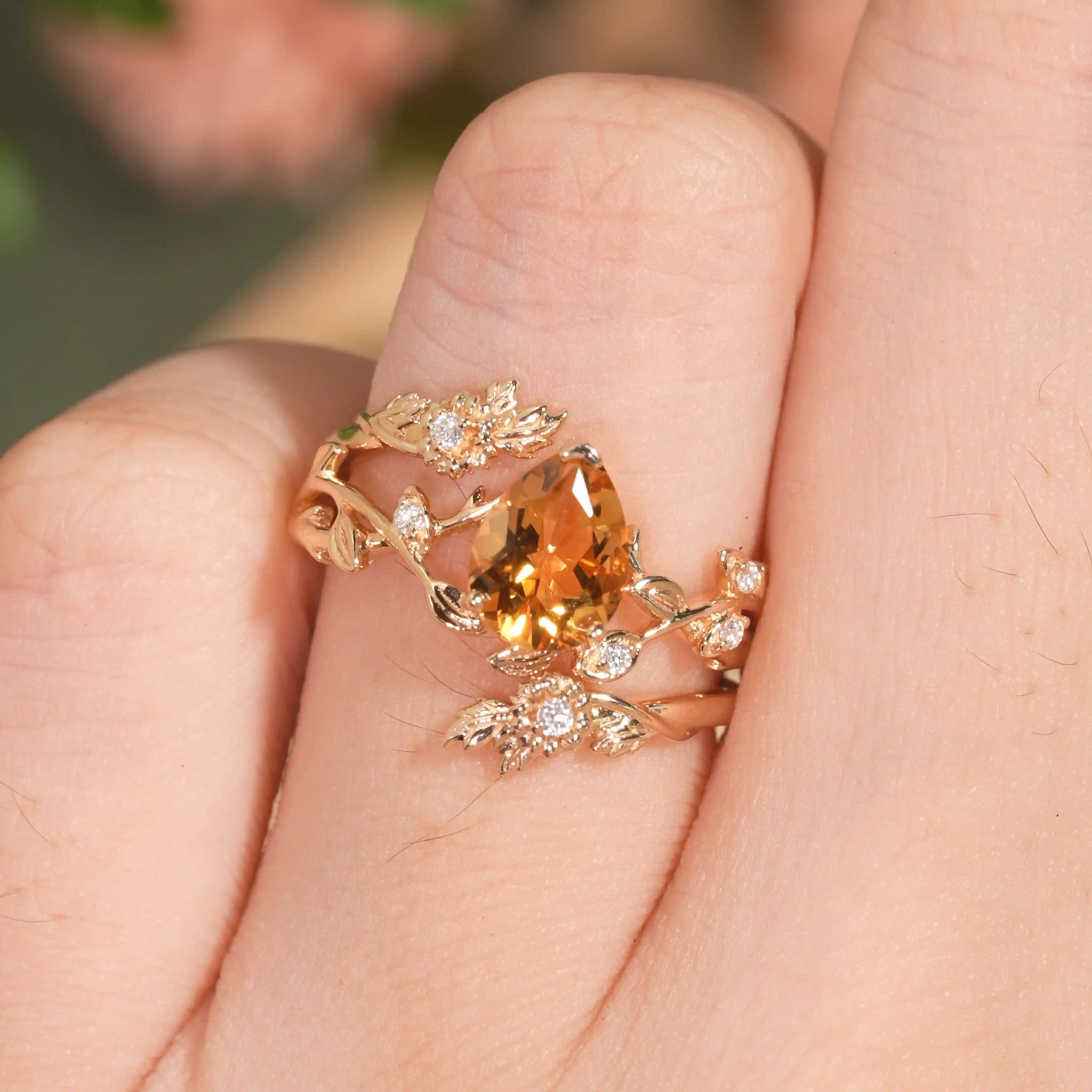 Unique Pear Citrine Daisy Inspired Enhancer Bridal Set - GemsMgic - GemsMagic
