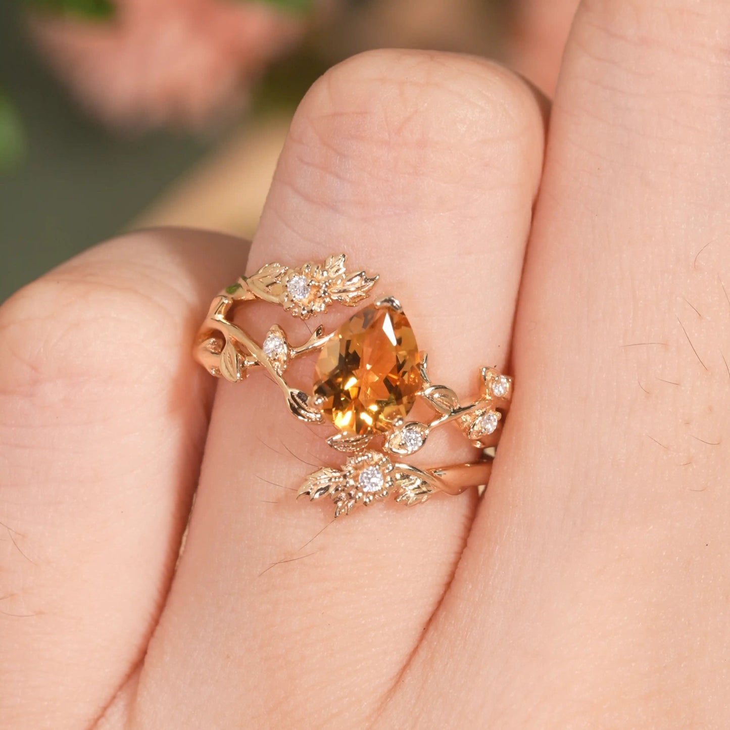 Unique Pear Citrine Daisy Inspired Enhancer Bridal Set - GemsMgic - GemsMagic