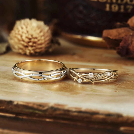 Unique Vine Design Moissanite Couple Ring Set - Now & Forever - GemsMagic