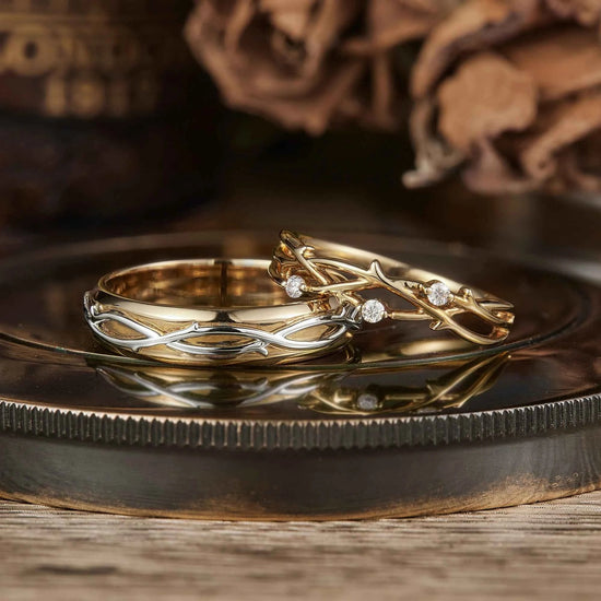 Unique Vine Design Moissanite Couple Ring Set - Now & Forever - GemsMagic