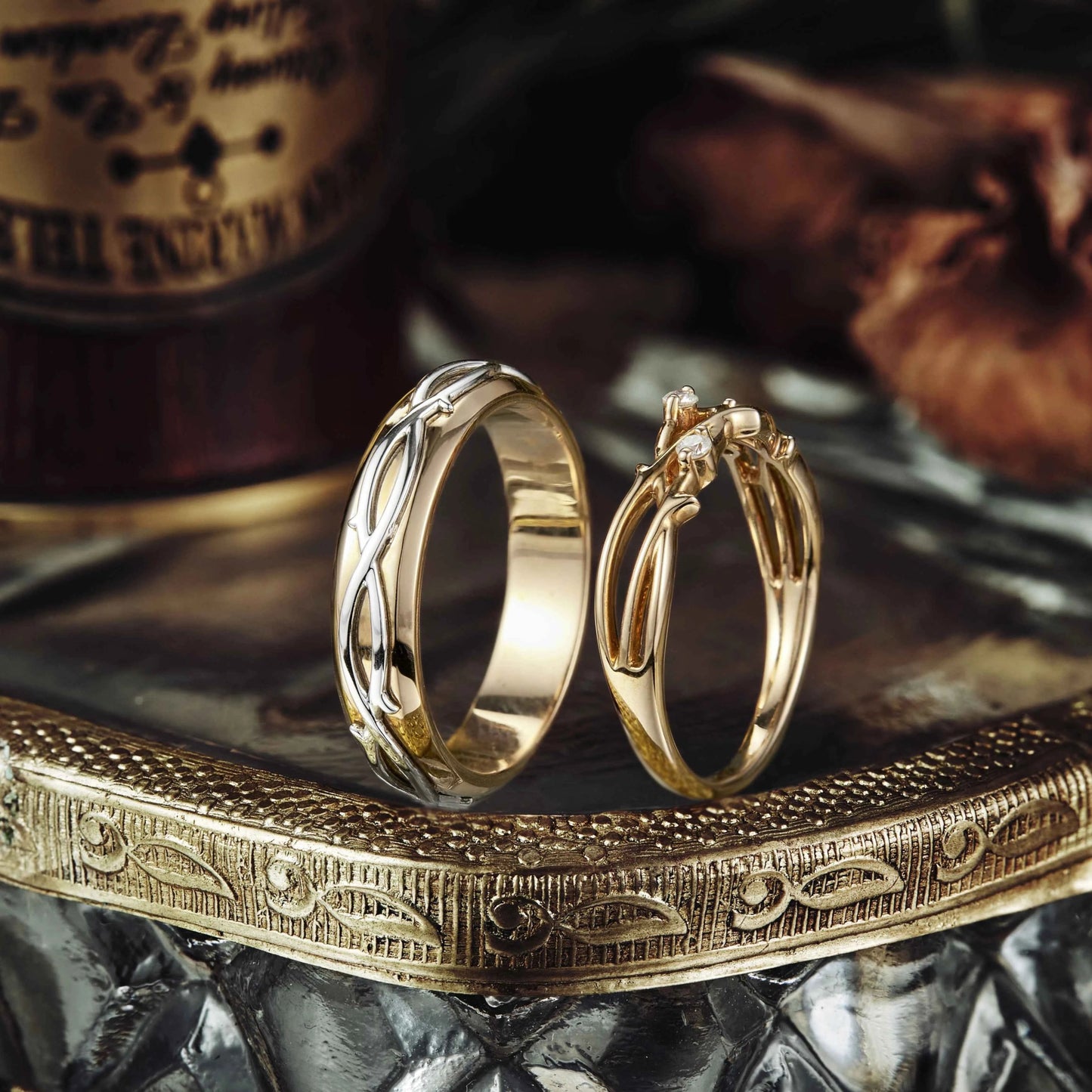 Unique Vine Design Moissanite Couple Ring Set - Now & Forever - GemsMagic