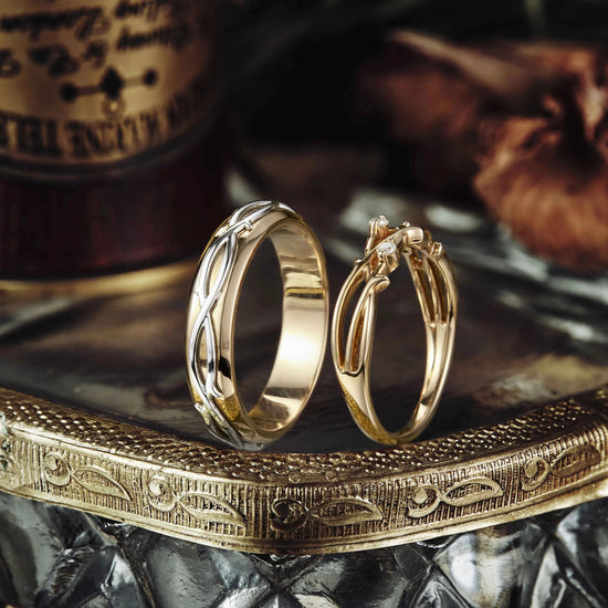 Unique Vine Design Moissanite Couple Ring Set - Now & Forever - GemsMagic